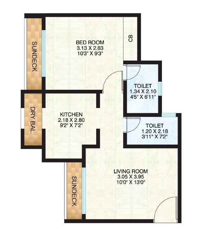Floor plan of 1 BHK 409 Sq. Ft. Apartment in Raunak The Infinity Tower, Thane