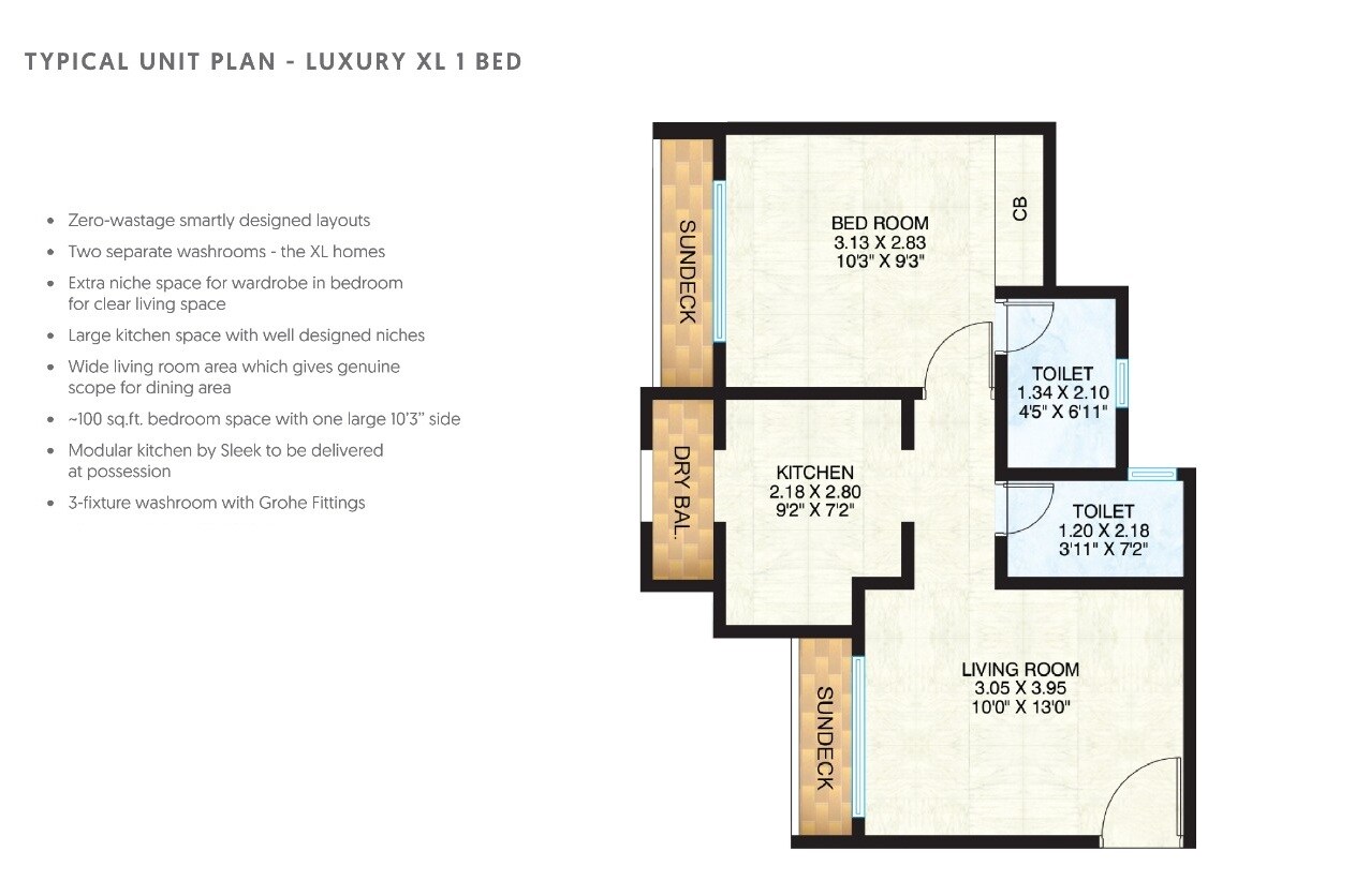Floor plan of 1 BHK 435 Sq. Ft. Apartment in Raunak The Infinity Tower, Thane