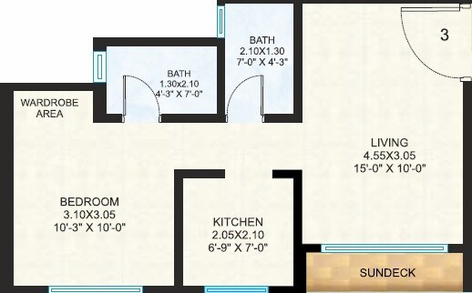 Floor plan of 1 BHK 422 Sq. Ft. Apartment in Raunak Unnathi Woods, Thane