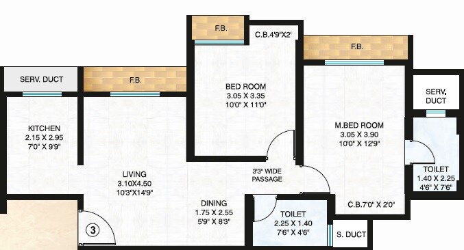 Floor plan of 2 BHK 516 Sq. Ft. Apartment in Raunak Unnathi Woods, Thane