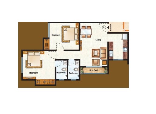 Floor plan of 2 BHK 582 Sq. Ft. Apartment in Raunak Unnathi Woods, Thane