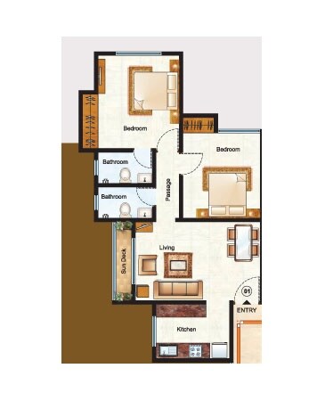 Floor plan of 2 BHK 655 Sq. Ft. Apartment in Raunak Unnathi Woods, Thane