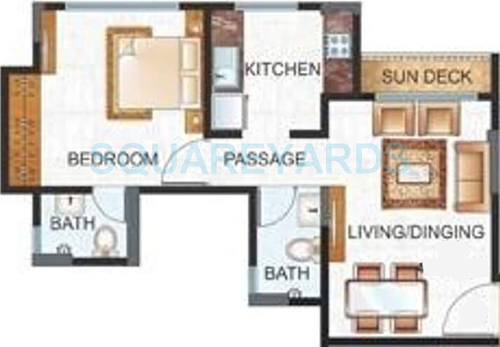Floor plan of 1 BHK 413 Sq. Ft. Apartment in Raunak Unnathi Woods Phase 3, Thane