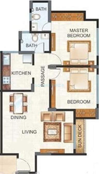 Floor plan of 2 BHK 607 Sq. Ft. Apartment in Raunak Unnathi Woods Phase 3, Thane