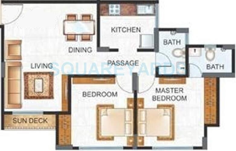 Floor plan of 2 BHK 1010 Sq. Ft. Apartment in Raunak Unnathi Woods Phase 4 And 5, Thane