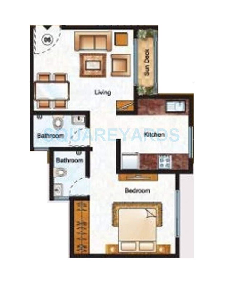 Floor plan of 1 BHK 366 Sq. Ft. Apartment in Raunak Unnathi Woods Phase 6, Thane
