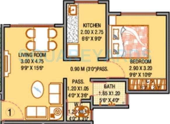 1 BHK 422 Sq. Ft. Apartment in Raunak Unnathi Woods Phase 6