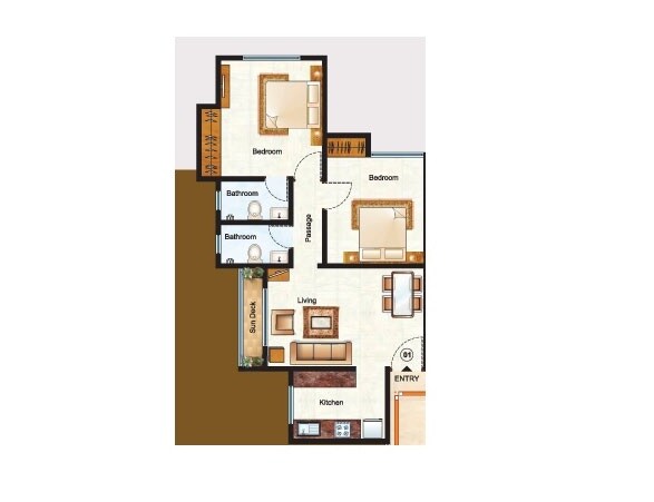 Floor plan of 2 BHK 516 Sq. Ft. Apartment in Raunak Unnathi Woods Phase 6, Thane