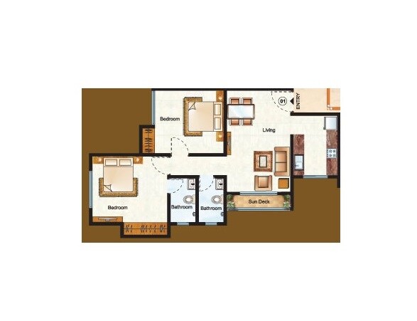 Floor plan of 2 BHK 582 Sq. Ft. Apartment in Raunak Unnathi Woods Phase 6, Thane