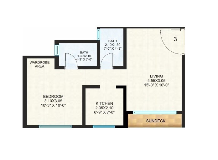 Floor plan of 1 BHK 330 Sq. Ft. Apartment in Raunak Unnathi Woods Phase 7 A And B, Thane