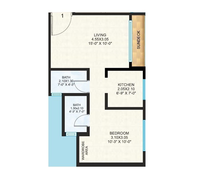 Floor plan of 1 BHK 380 Sq. Ft. Apartment in Raunak Unnathi Woods Phase 7 A And B, Thane