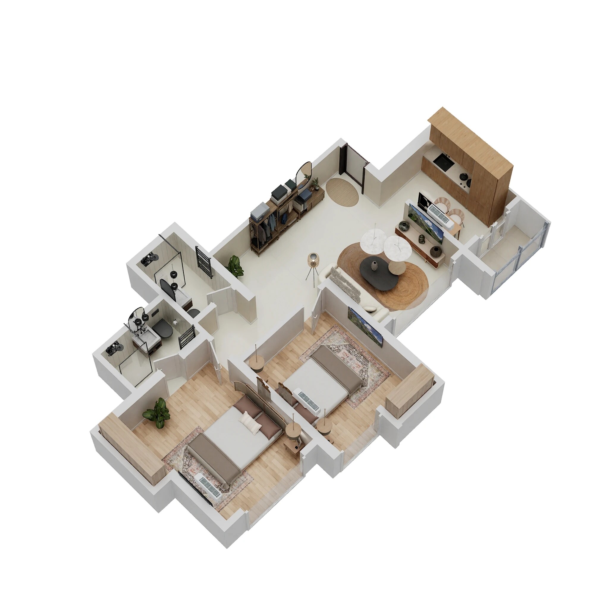 Floor plan of 2 BHK 675 Sq. Ft. Apartment in Raunak Unnathi Woods Supreme, Thane