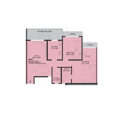 Floor plan of 2 BHK 783 Sq. Ft. Apartment in Raunak White House, Thane