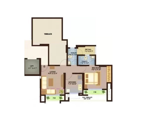 Floor plan of 1 BHK 355 Sq. Ft. Apartment in Raut Building, Thane