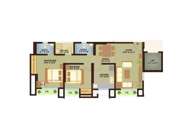 Floor plan of 2 BHK 575 Sq. Ft. Apartment in Raut Building, Thane