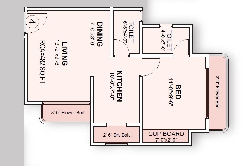 Floor plan of 1 BHK 482 Sq. Ft. Apartment in Ravi Gaurav Crest, Thane