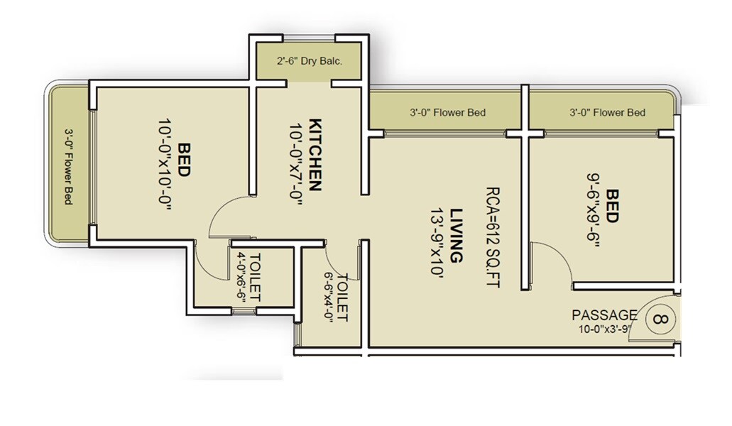 Floor plan of 2 BHK 612 Sq. Ft. Apartment in Ravi Gaurav Crest, Thane
