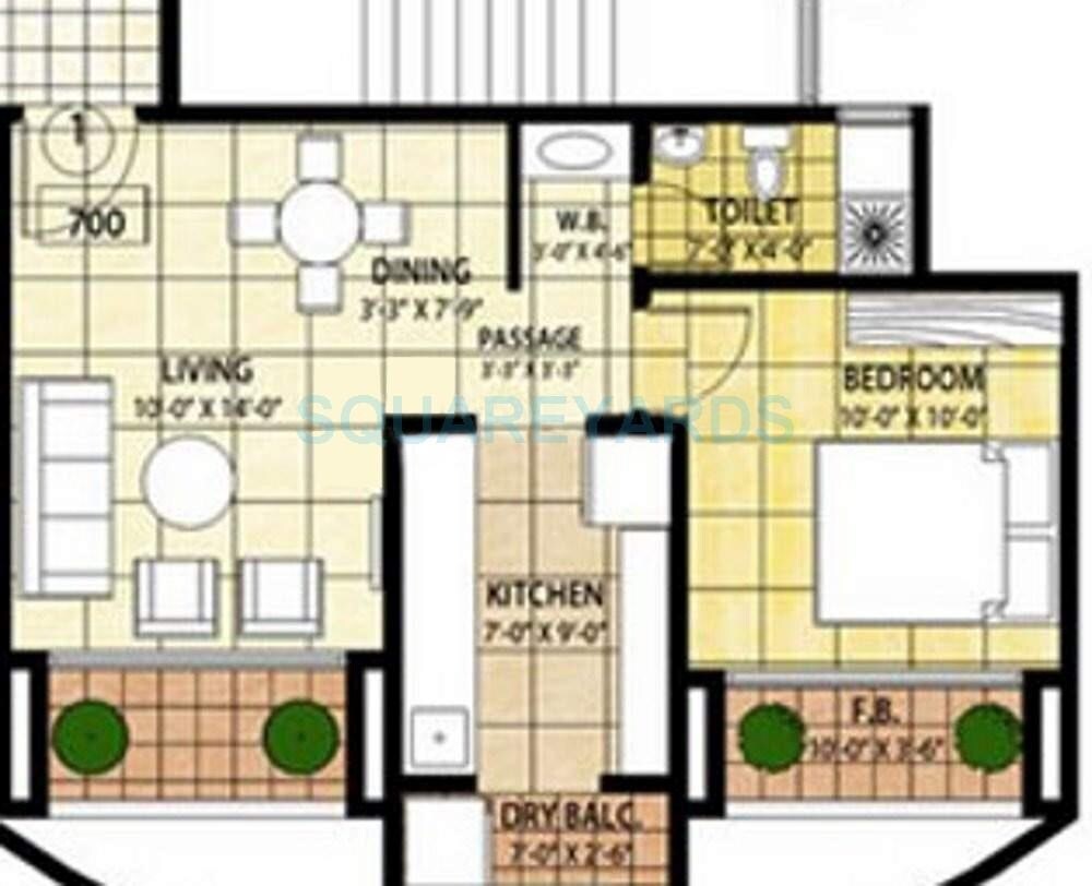 Floor plan of 1 BHK 450 Sq. Ft. Apartment in Ravi Gaurav Excellency, Thane