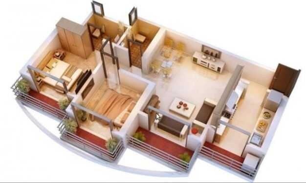 Floor plan of 2 BHK 725 Sq. Ft. Apartment in Ravi Gaurav Woods Phase II, Thane