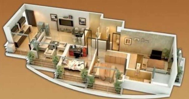 Floor plan of 3 BHK 973 Sq. Ft. Apartment in Ravi Gaurav Woods Phase II, Thane