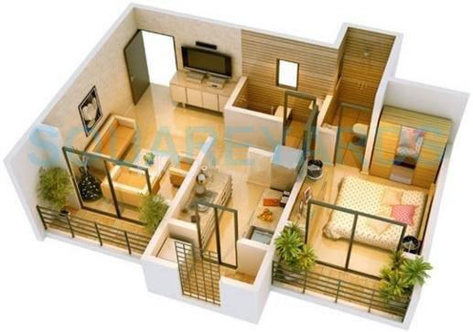 Floor plan of 1 BHK 680 Sq. Ft. Apartment in Ravi Group Gaurav Eden, Thane
