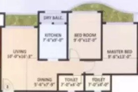 Floor plan of 2 BHK 581 Sq. Ft. Apartment in Ravi Group Gaurav Paradise, Thane