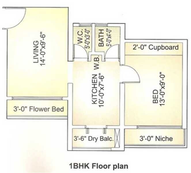 Floor plan of 1 BHK 335 Sq. Ft. Apartment in Ravi Group Gaurav Samruddhi, Thane