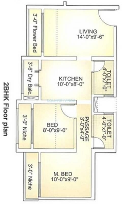 Floor plan of 2 BHK 446 Sq. Ft. Apartment in Ravi Group Gaurav Samruddhi, Thane
