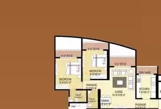Floor plan of 2 BHK 582 Sq. Ft. Apartment in Ravi Group Gaurav woods 2, Thane