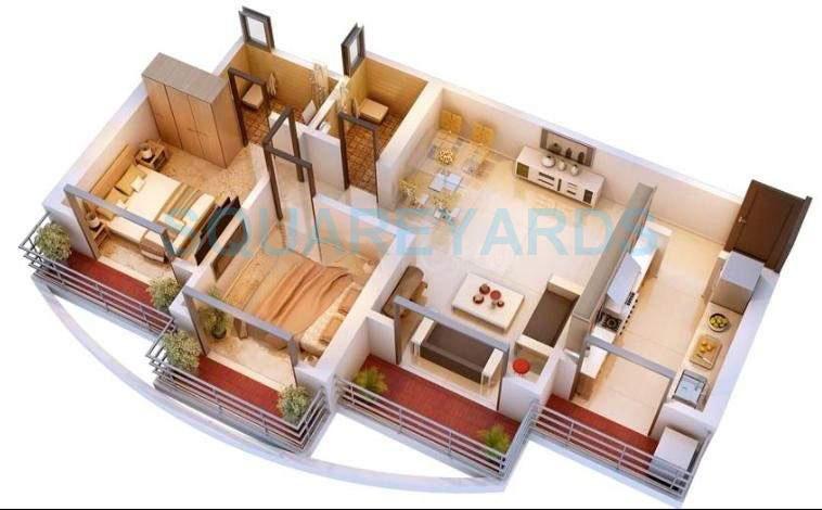Floor plan of 2 BHK 577 Sq. Ft. Apartment in Ravi Group Gaurav woods 2, Thane