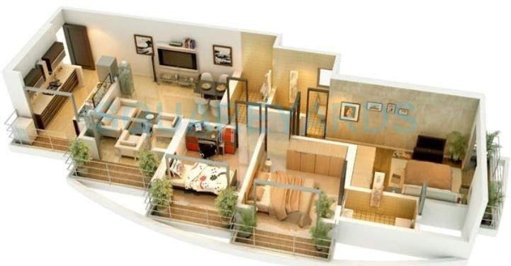 Floor plan of 3 BHK 761 Sq. Ft. Apartment in Ravi Group Gaurav woods 2, Thane