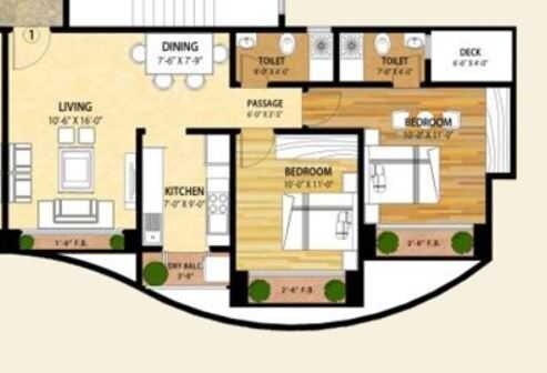 Floor plan of 2 BHK 582 Sq. Ft. Apartment in Ravi Groups Gaurav Excellency, Thane