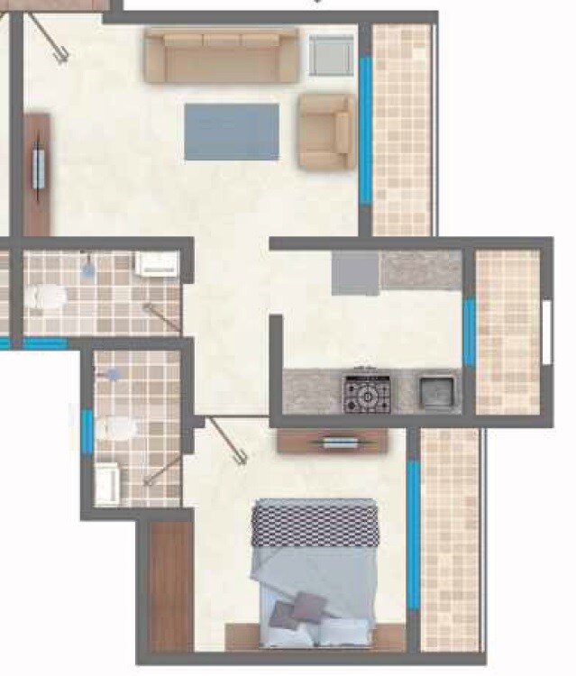 Floor plan of 1 BHK 409 Sq. Ft. Apartment in Raviraj Spring, Thane