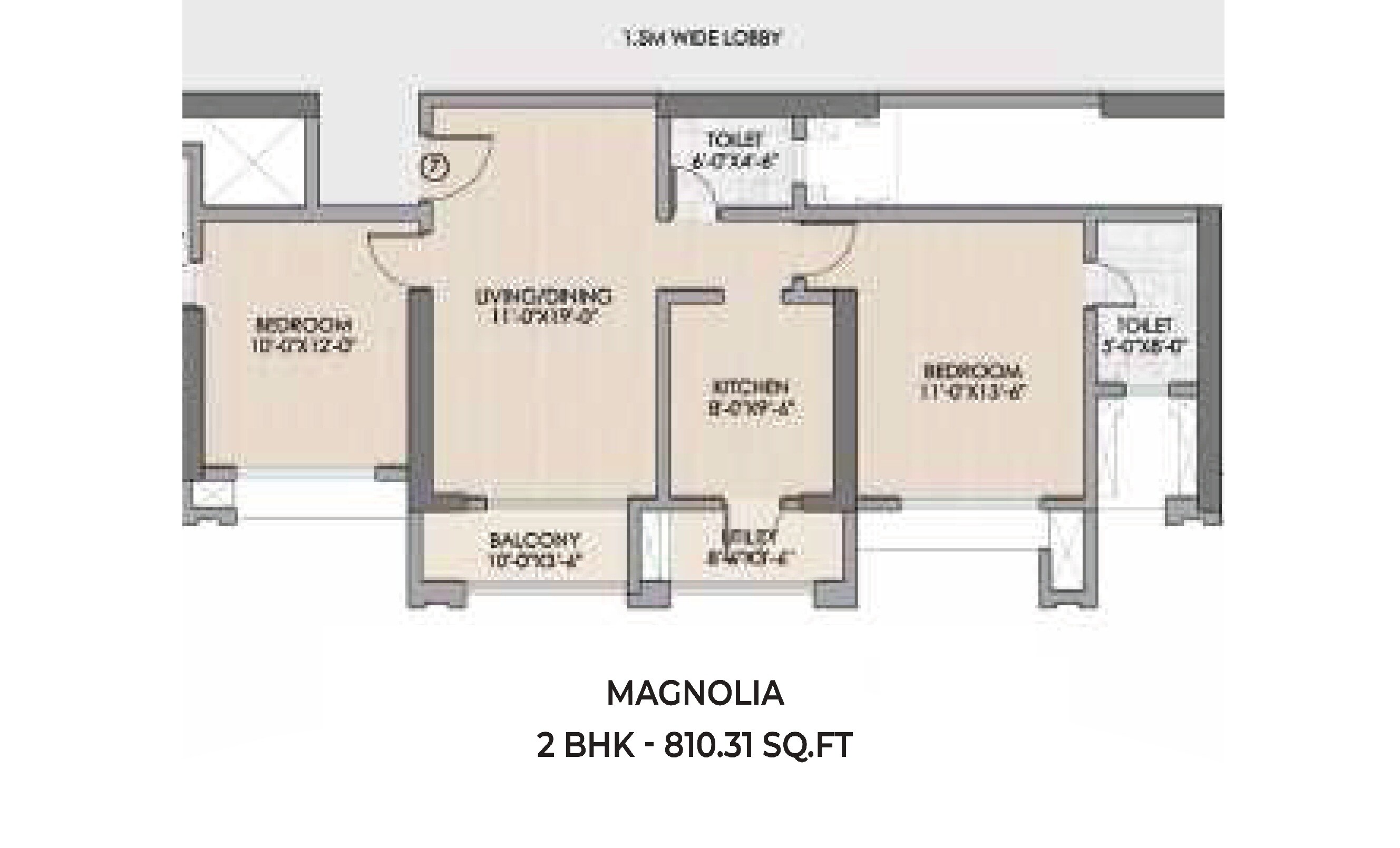 2 BHK 810 Sq. Ft. Apartment