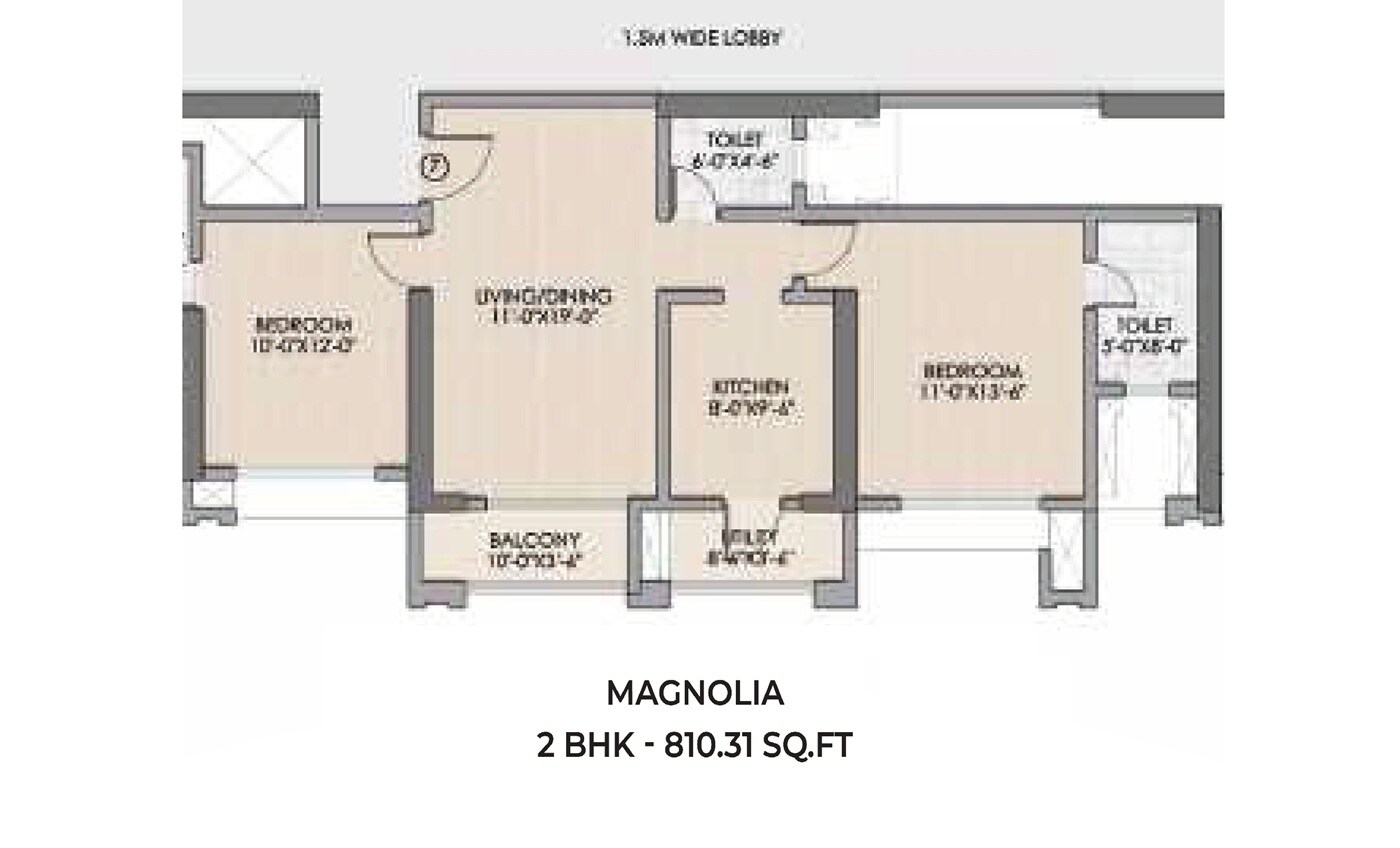 2 BHK 810 Sq. Ft. Apartment