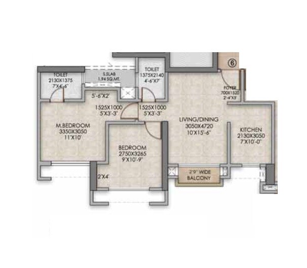2 BHK 615 Sq. Ft. Apartment