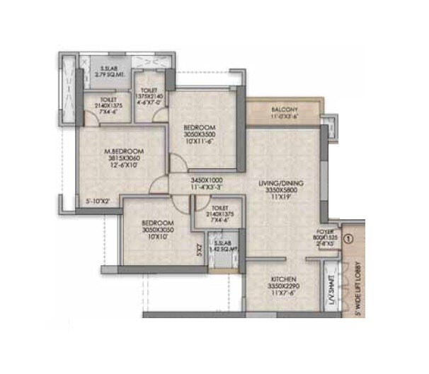 3 BHK 814 Sq. Ft. Apartment