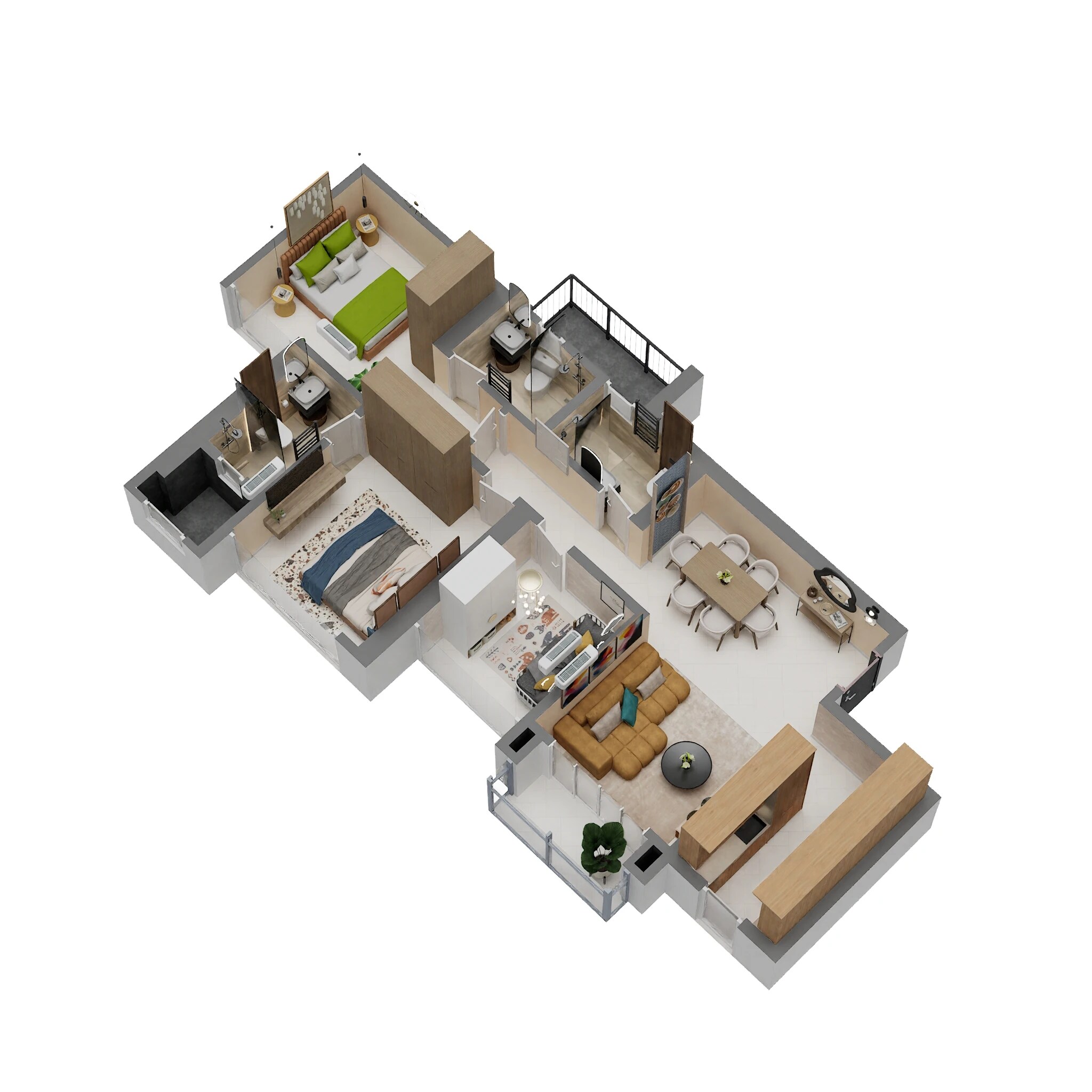 3 BHK 894 Sq. Ft. Apartment