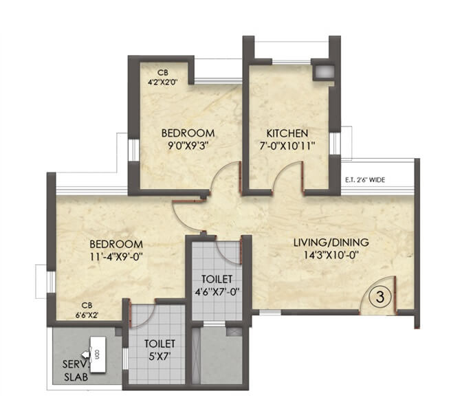  2 BHK Apartment at Raymond Ten X Habitat, Pokhran Road No Two – for Rent