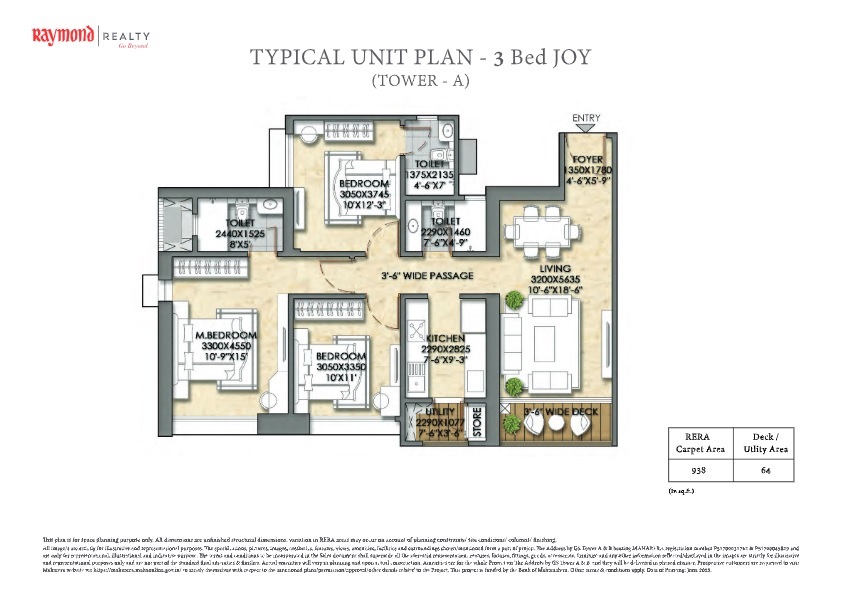 3 BHK 938 Sq. Ft. Apartment in Raymond The Address