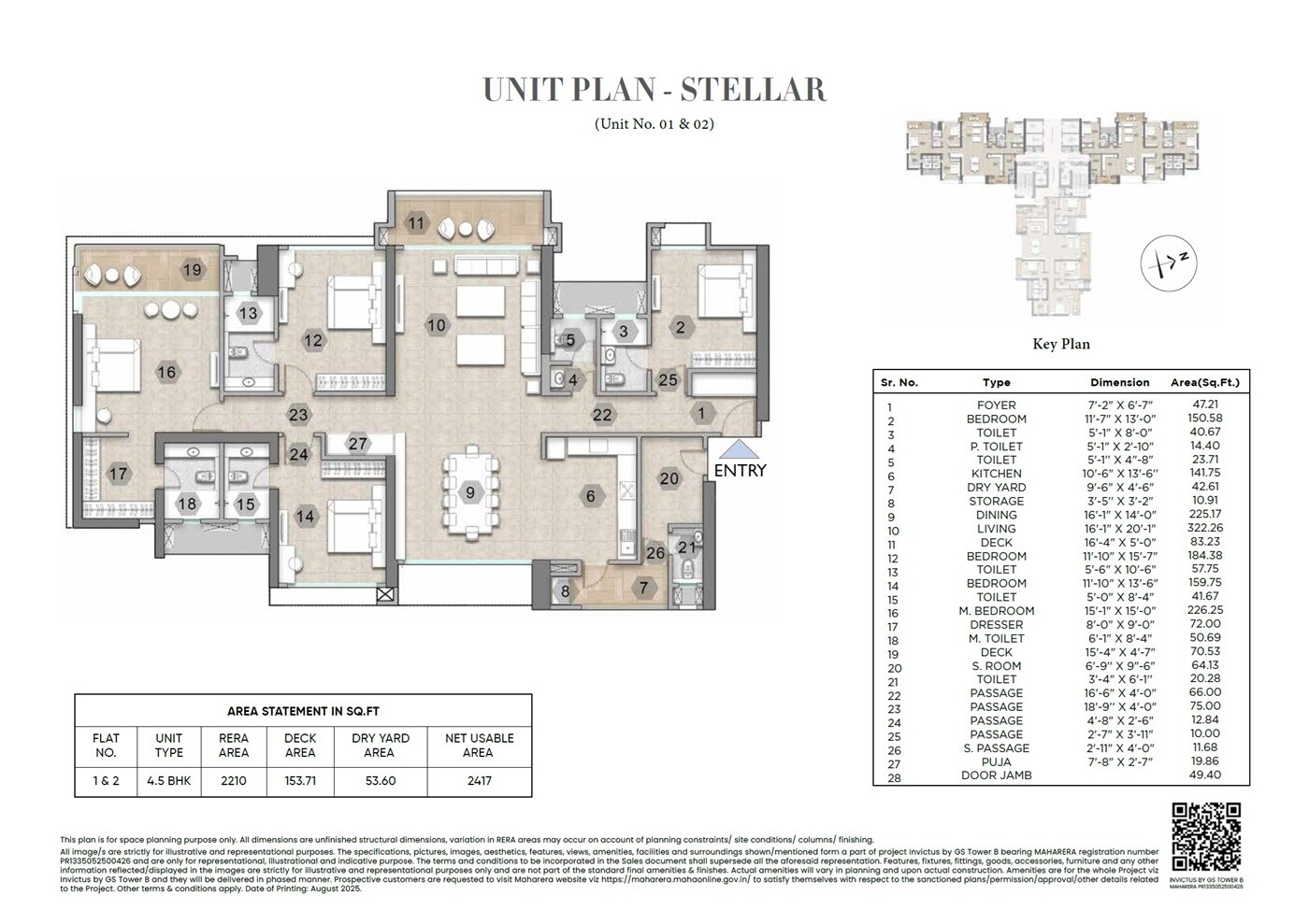 Floor plan of 5 BHK 2417 Sq. Ft. Apartment in Raymond The Invictus By GS, Thane