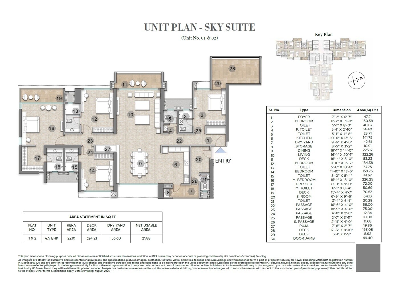 Floor plan of 5 BHK 2588 Sq. Ft. Apartment in Raymond The Invictus By GS, Thane