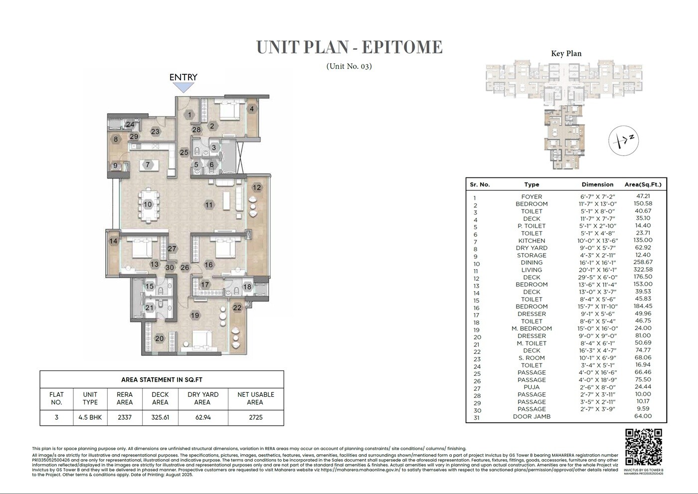 Floor plan of 5 BHK 2725 Sq. Ft. Apartment in Raymond The Invictus By GS, Thane