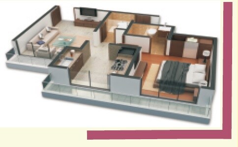Floor plan of 1 BHK 350 Sq. Ft. Apartment in RDP Shanti Luxuria, Thane