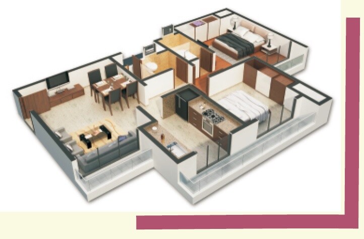 Floor plan of 2 BHK 530 Sq. Ft. Apartment in RDP Shanti Luxuria, Thane