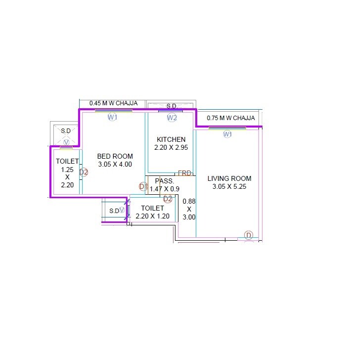 Floor plan of 1 BHK 499 Sq. Ft. Apartment in Real Solanki CHS, Thane