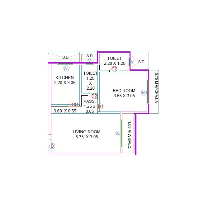 Floor plan of 1 BHK 520 Sq. Ft. Apartment in Real Solanki CHS, Thane