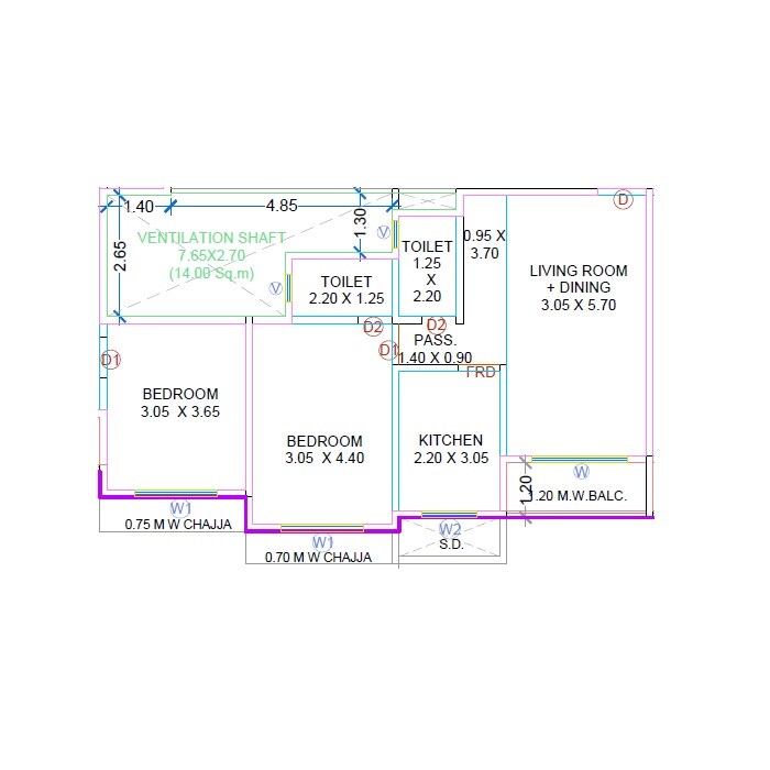 Floor plan of 2 BHK 667 Sq. Ft. Apartment in Real Solanki CHS, Thane