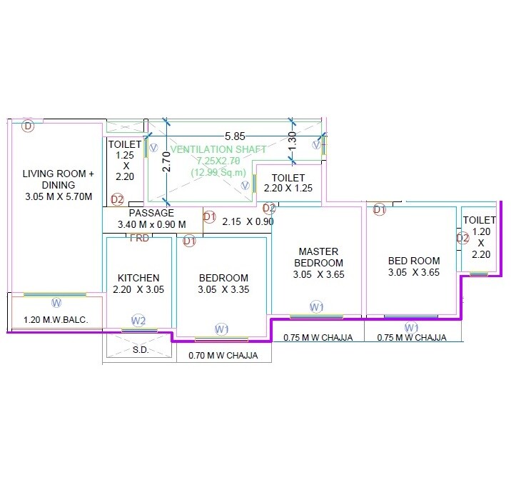 Floor plan of 3 BHK 755 Sq. Ft. Apartment in Real Solanki CHS, Thane