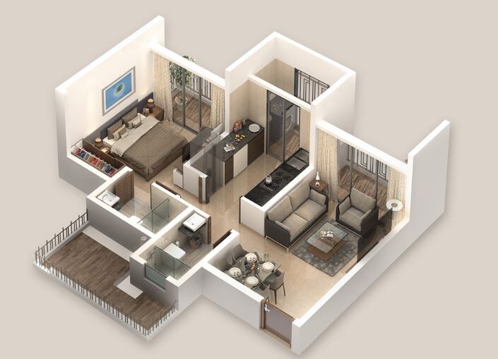 Floor plan of 1 BHK 431 Sq. Ft. Apartment in Regency Anantam Phase 3, Thane
